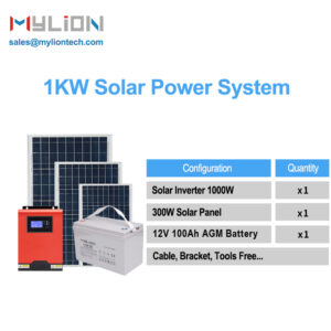 Economic Solar Energy System 1KW Off Grid Hybrid Inverter 1.2KW AGM Battery 300W Solar Panel Kit