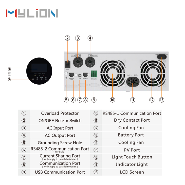 Mylion 5KW 110V/220V Hybrid Solar Inverter For Solar Power System MPPT Controller M4850S80-H - Image 4